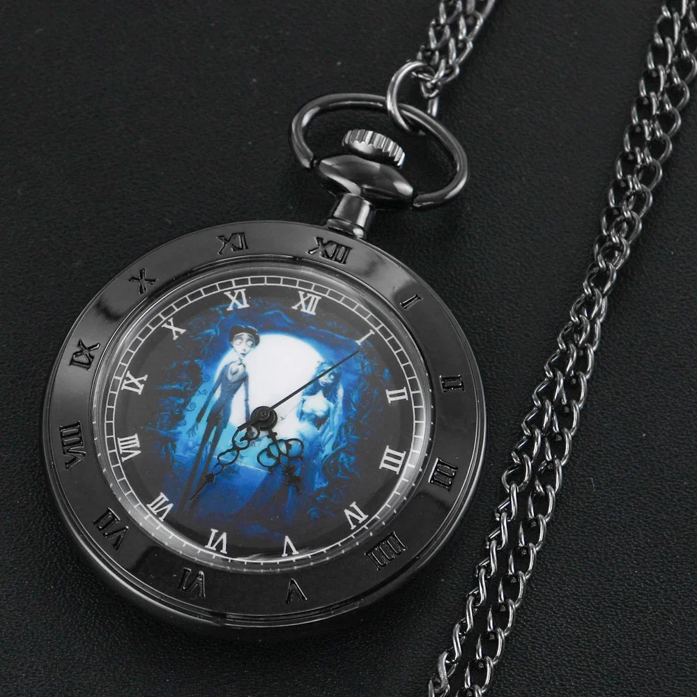 

Black Vintage Quartz Pocket Watch Roman Numerals Classic Couple Fob Chain Watch Gift