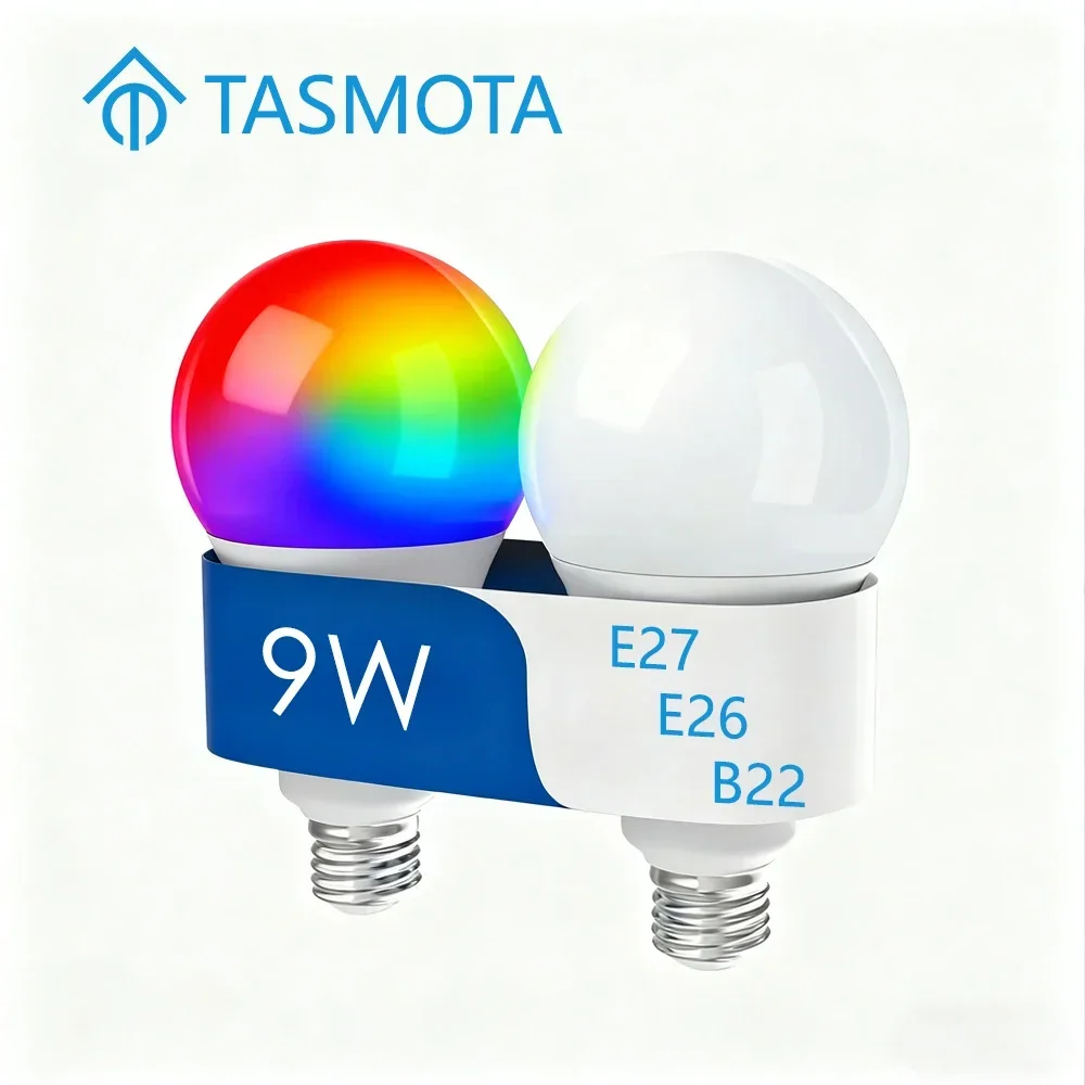 Pre-installed TASMOTA Smart LED Bulb RGBCCT Lamp ESP8285 9W 10W Compatible with Home Assistant E27 Base AC85-265V