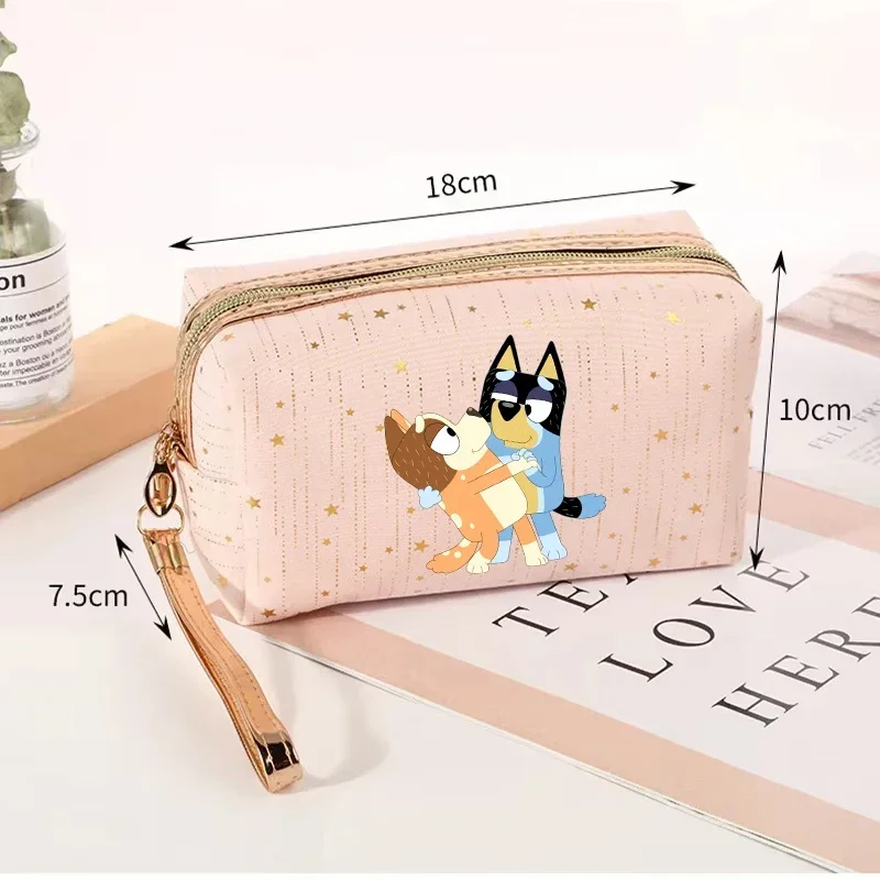 Bluey Women Cosmetic Case Girl Meteor Stamping Bingo Chilli Cute Female Portable Zipper Coin Makeup Toiletries Bag Birthday Gift