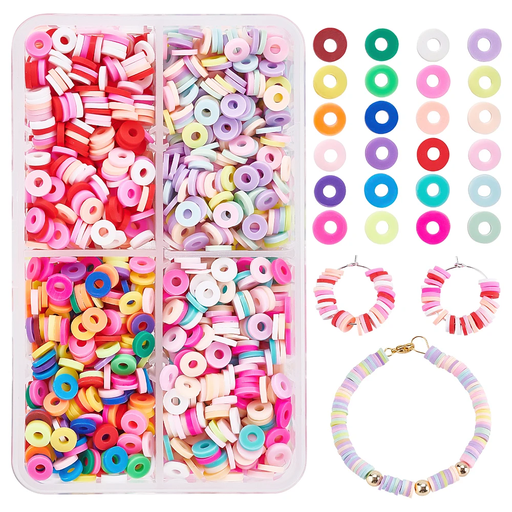 Clay Beads 3000pcs Vinyl Disc Beads 6mm Flat Round Assorted Color Polymer Beads for Hawaiian Earring Choker Anklet