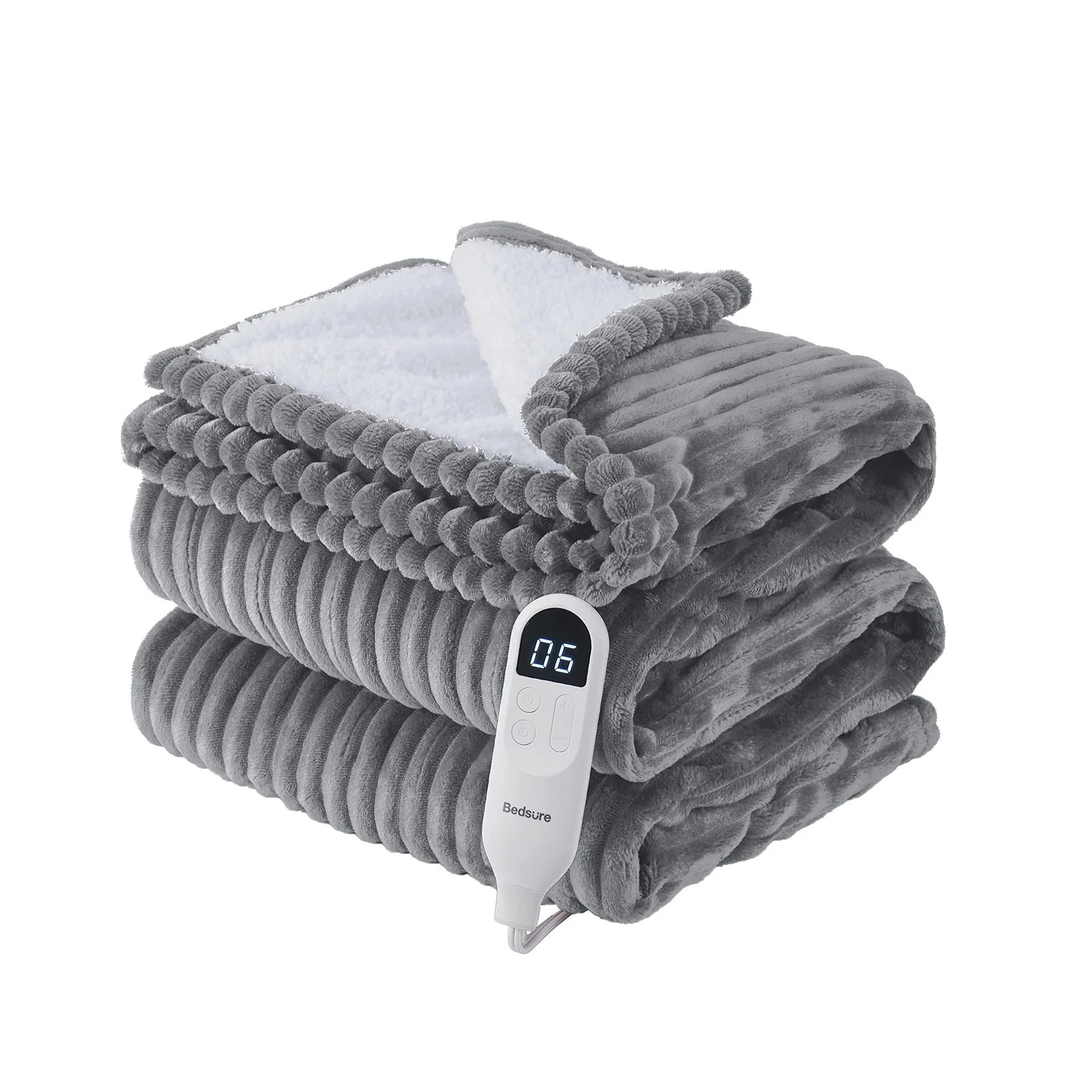 

Heated Blanket Electric Blanket Soft Ribbed Fleece Double-Layer Fast Heating Electric Throw with 6 Heating Levels