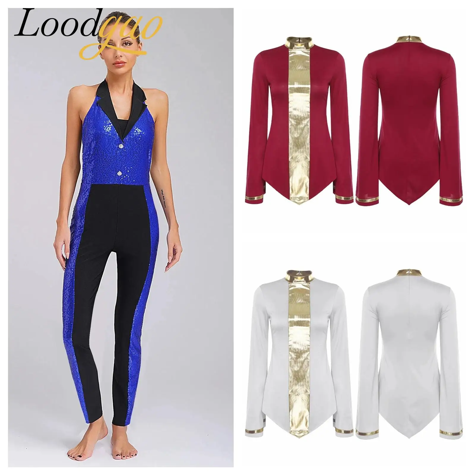 

Women Sequin Tuxedo Bodysuit Latin Jazz Dance Costume Jumpsuit Praise Liturgical Dancing Leotard Stage Performance Costumes