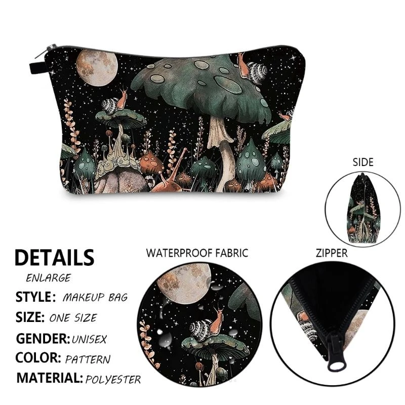 X7XC Mushroom Print Zippered Makeup Bag Must Have Accessory for Fashionable Women