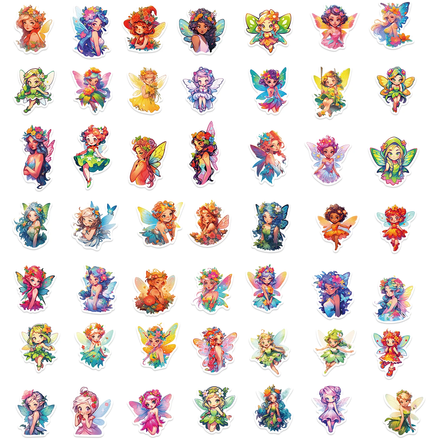 50pcs Cute Cartoon Flower Fairy Stickers For Laptop Water Bottle Luggage Notebook Phone Waterproof Graffiti Vinyl Decals