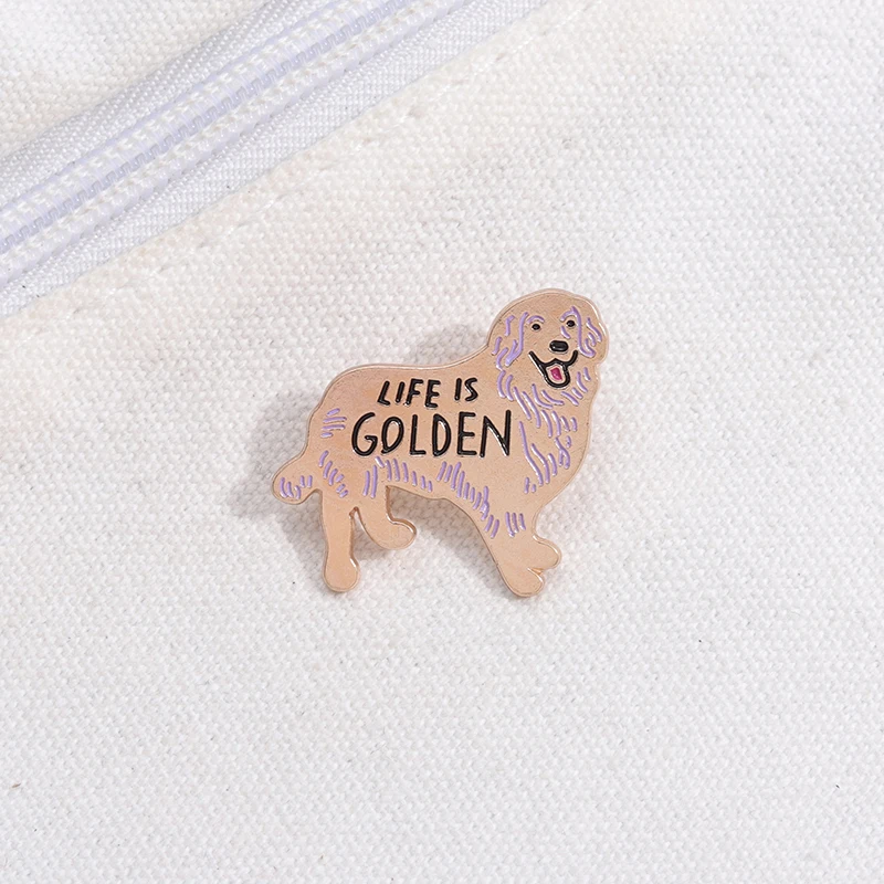 Life Is Golden Enamel Pins Custom Golden Retriever Dog Brooches Lapel Badges Happy Puppy Jewelry Gift For Dog Lovers 