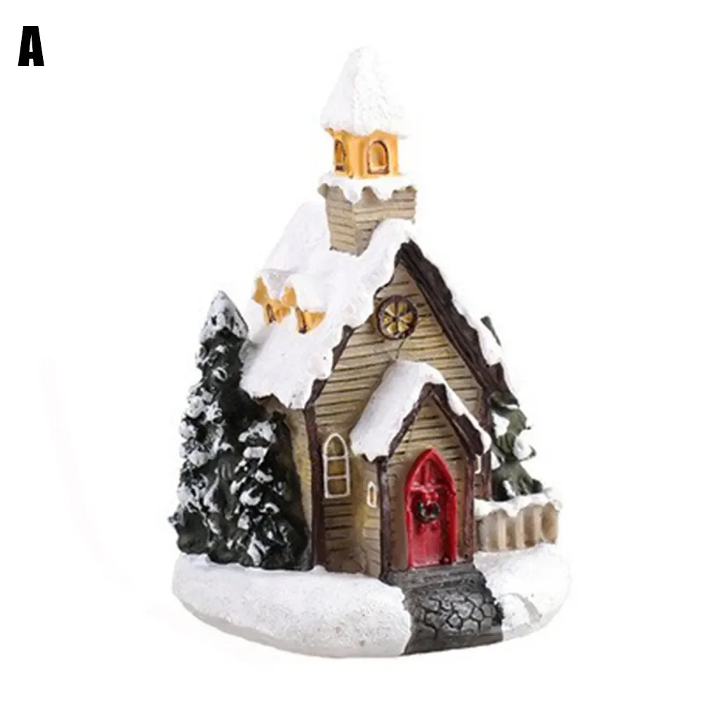 Christmas House Decorations Brightness LED Light Up Miniature Village Scene For Home Office Desktop Crafts Decor Ornament Resin