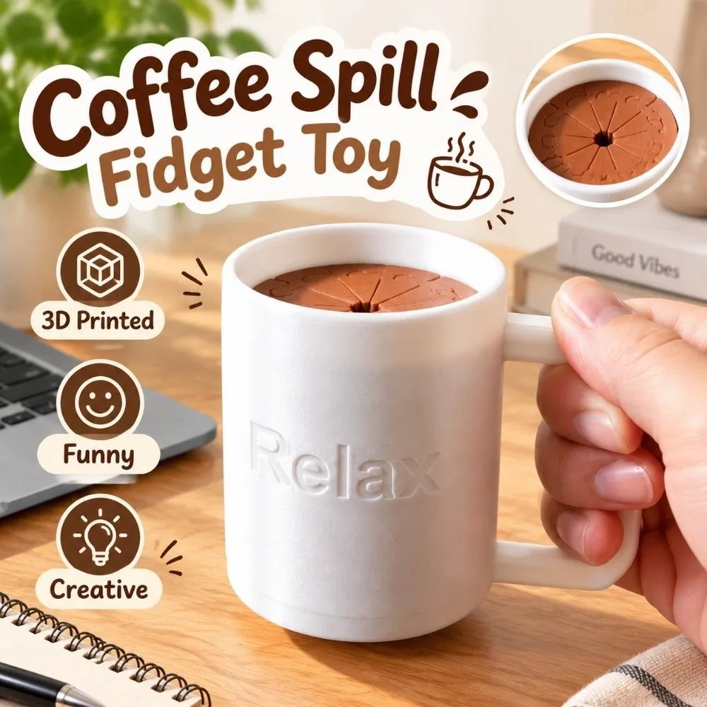 3D Printed Coffee Spill Fidget Toy Telescopic Funny Gift Coffee Cup Decompression Toy Novelty Creative