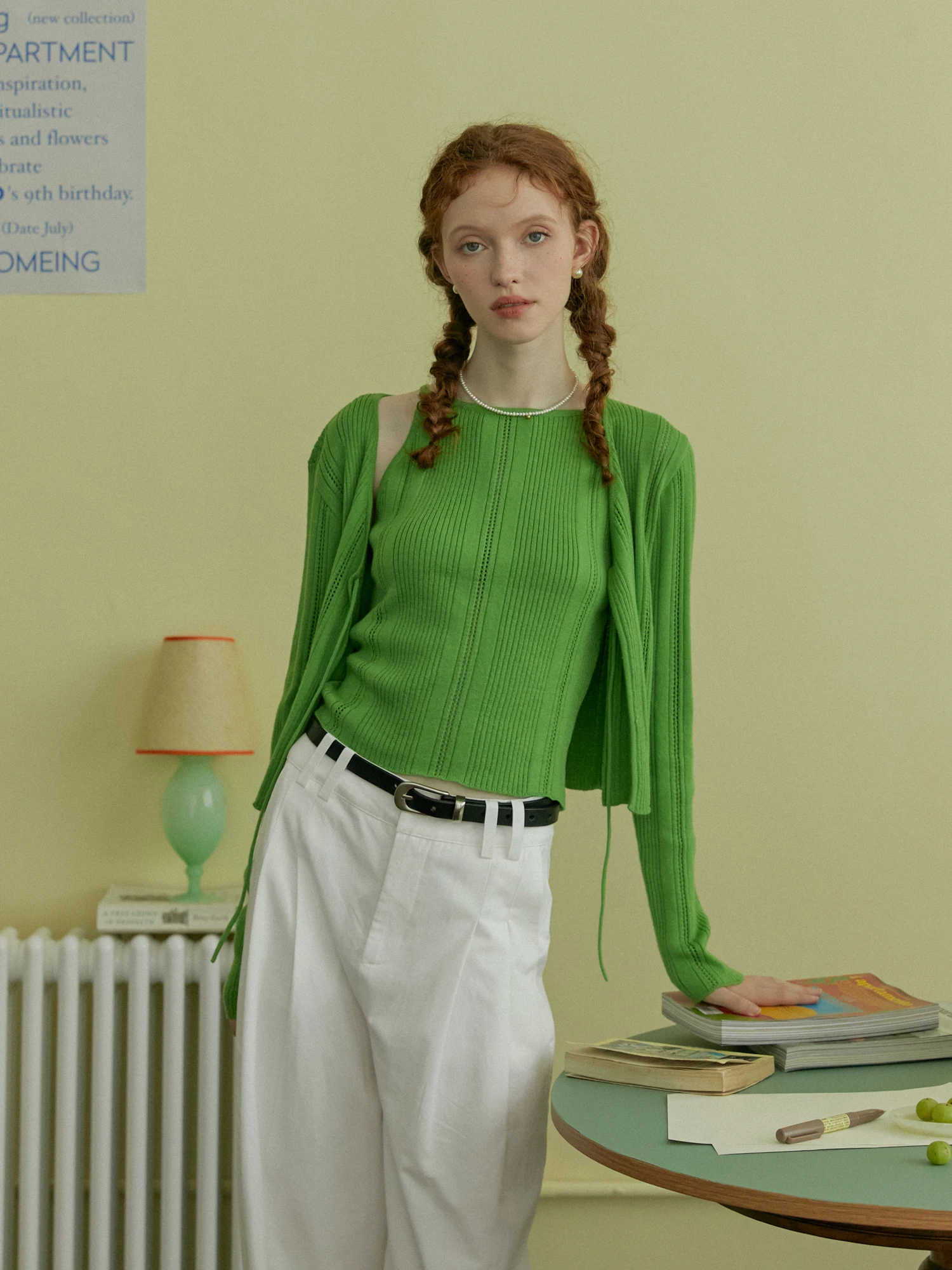 

LLANO Knitted Wrap Cardigan Two-Piece Set Long Sve Women's Sle Cotton Blend V-Ne Regular Fit French Sle Spring 2024