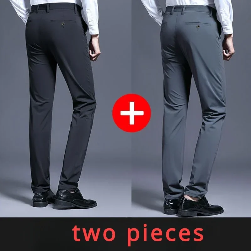 Casual Suit Pants Stretch Men\'s Dress Pants Black Navy Blue Suit Pants Straight Slim-Fit Business Formal Trousers Plus Size 40