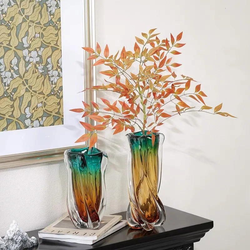 Light luxury glazed vase ornament, living room dining table, model room, entrance flower arrangement, hydroponic twist flower de