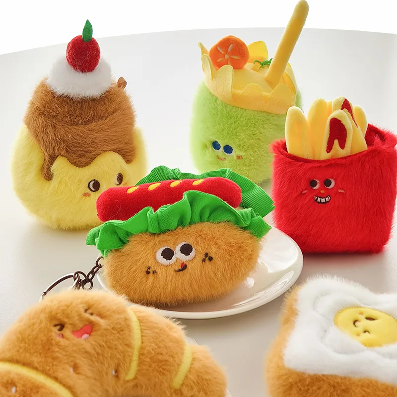 

Toast And French Fries Doll Keychain Cute Cartoon Plush Toys Of Hamburgers Female Student Couple Figurine Pendant Keychain