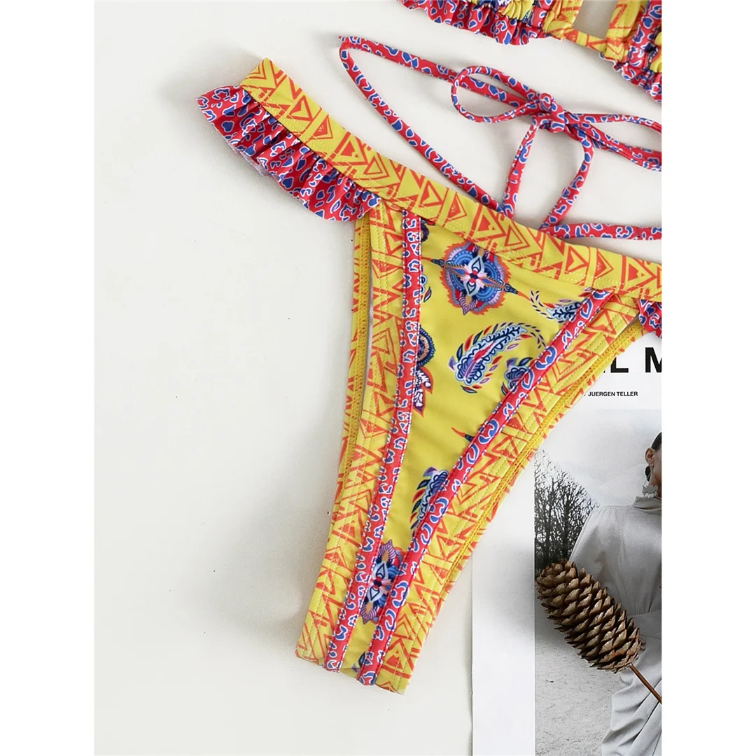 5 Farben, sexy, bedruckter Bikini mit Rüschen, Damen-Badebekleidung, zweiteiliger Bikini, Badeanzug, Badebekleidung, Modell V4651. – Detail 17