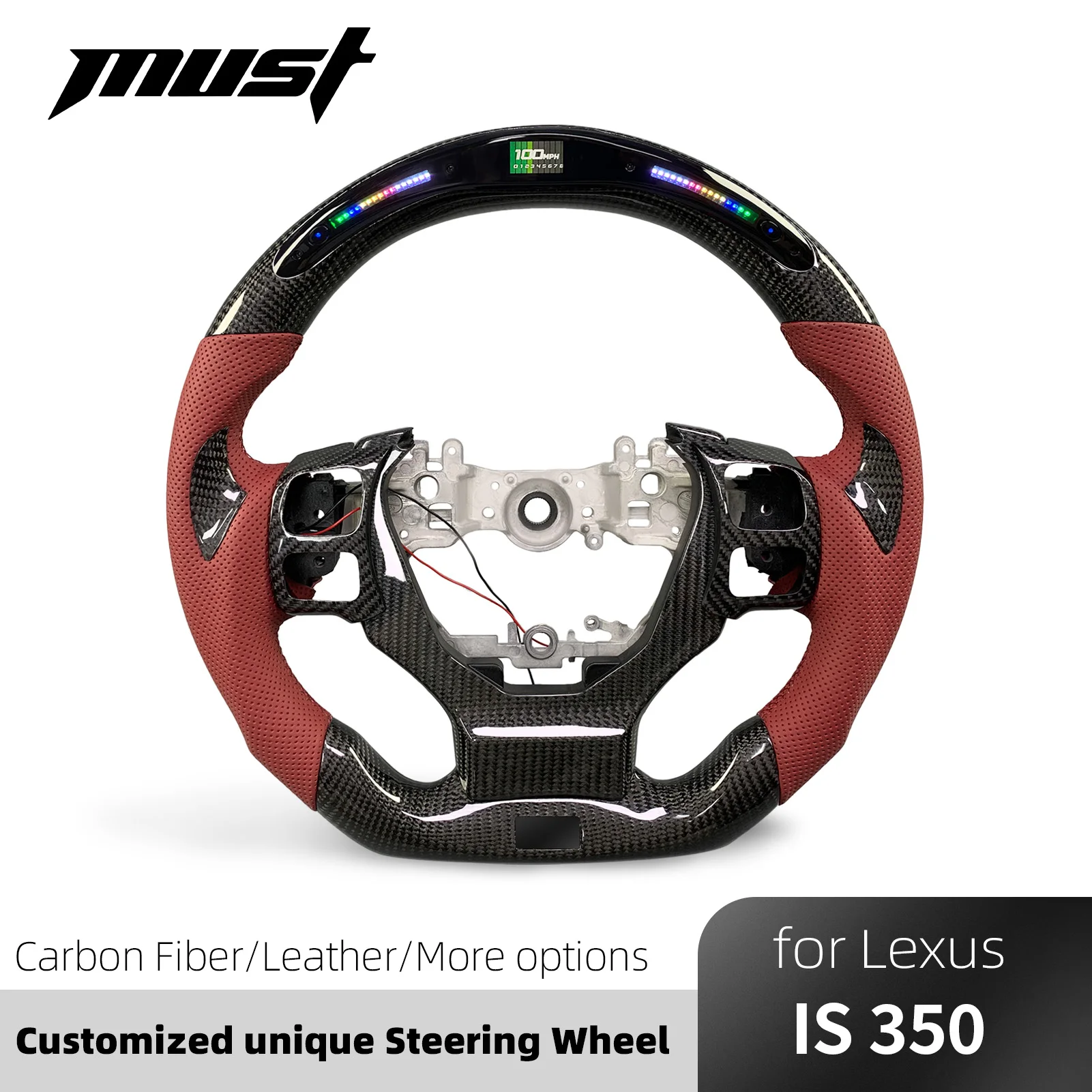 Customized Heated Steering Wheel  for Lexus IS Series IS250 IS350 2013-2022 Carbon Fiber Interior Newly Designed LED Display