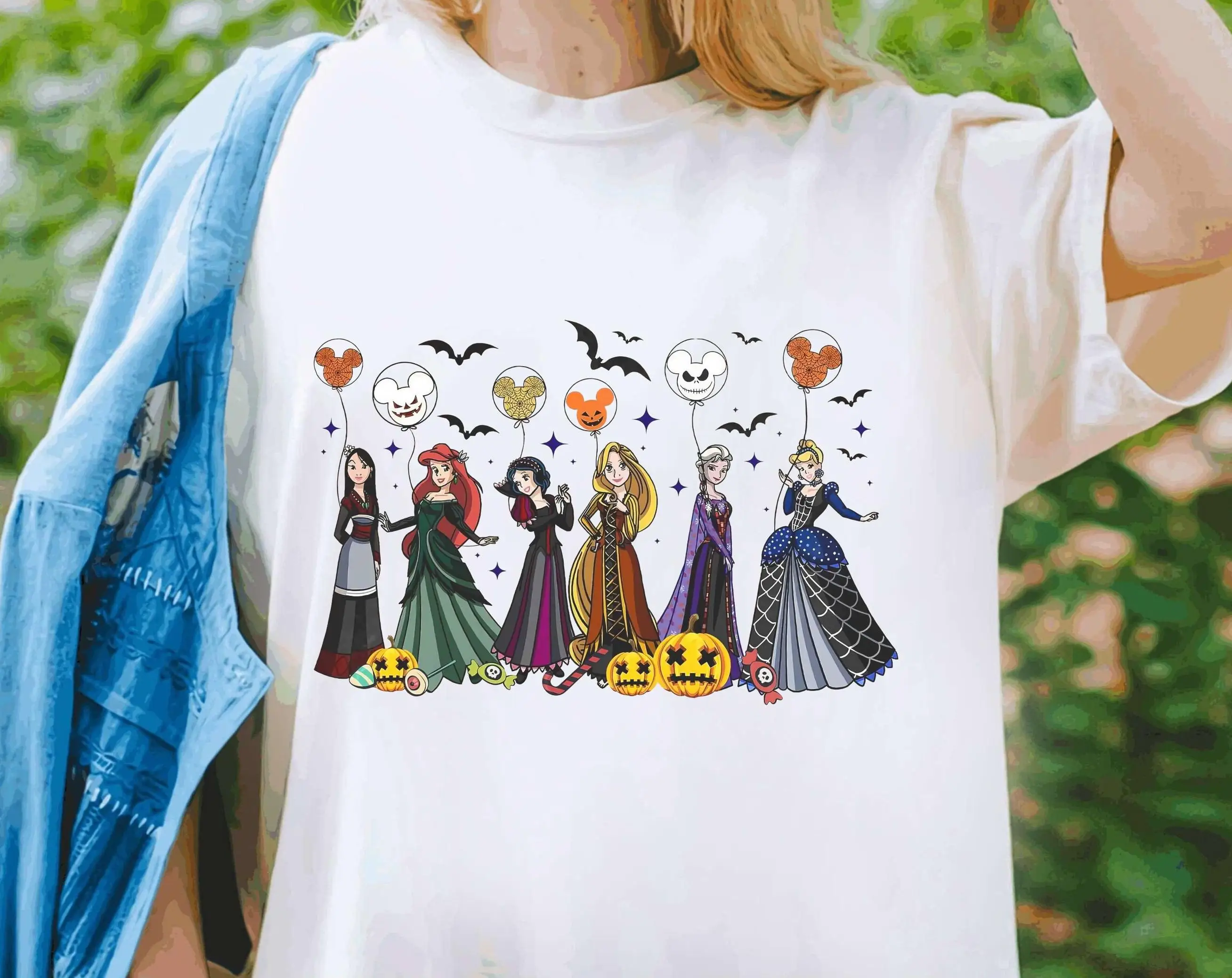 

2025 Princess Mickey Balloon Halloween Shirt Beauty Ellie Jasmine Cinderella Witch T-shirt Mickey's Not So Terrifying Party