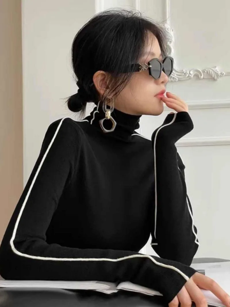 

Свитер с высоким воротником, женский весенне-осенний женский топ с длинными рукавами, коричневый модный вязаный пуловер с высоким воротом, популярная корейская одежда