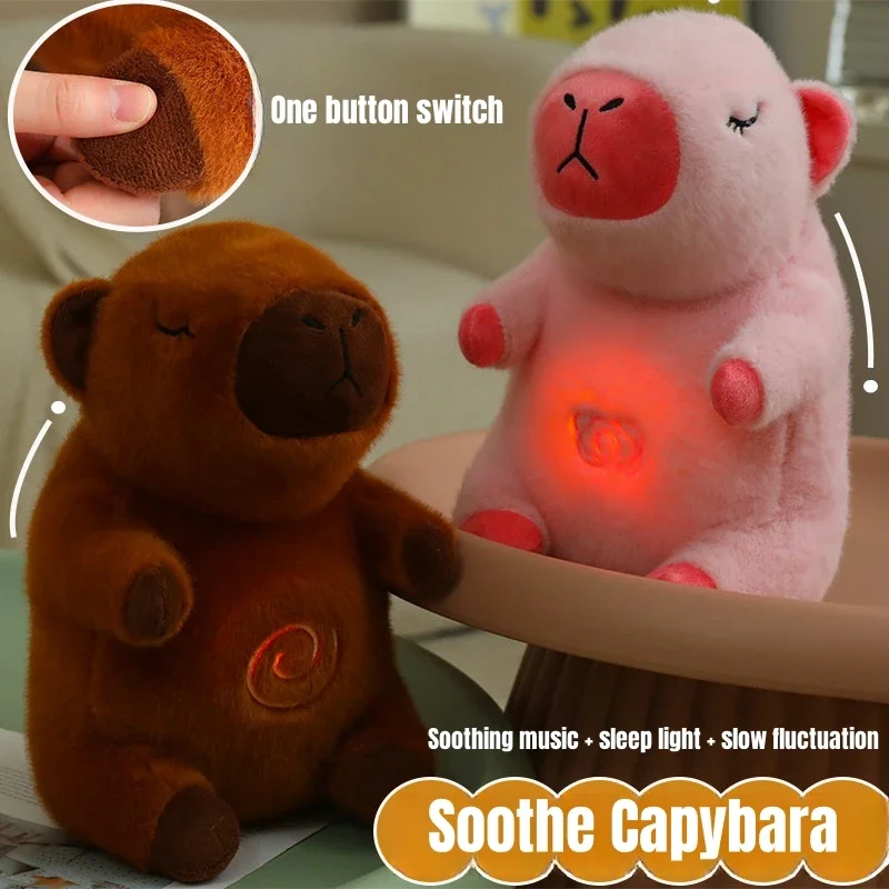 Baby Breathing Capybara Animals Plush Toys for Kids Sleeping Appease Companion Snoring Doll with Sound and Light Christmas Gifts