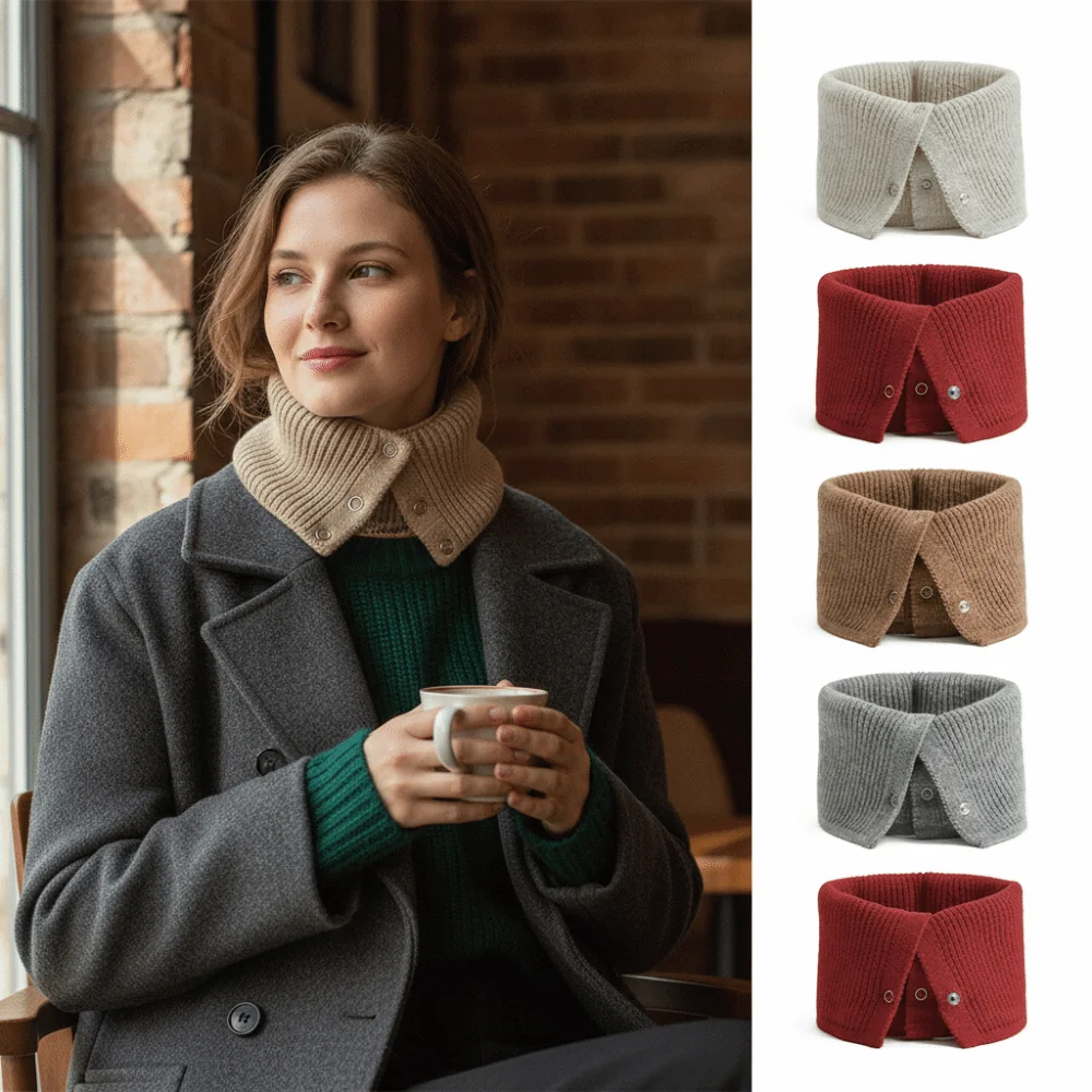 Snap Button Knitted Fake Collar Knit Winter Warm Windproof Neck Collar Soft Windproof Neck Warmer Gaiter For Men Women Unisex