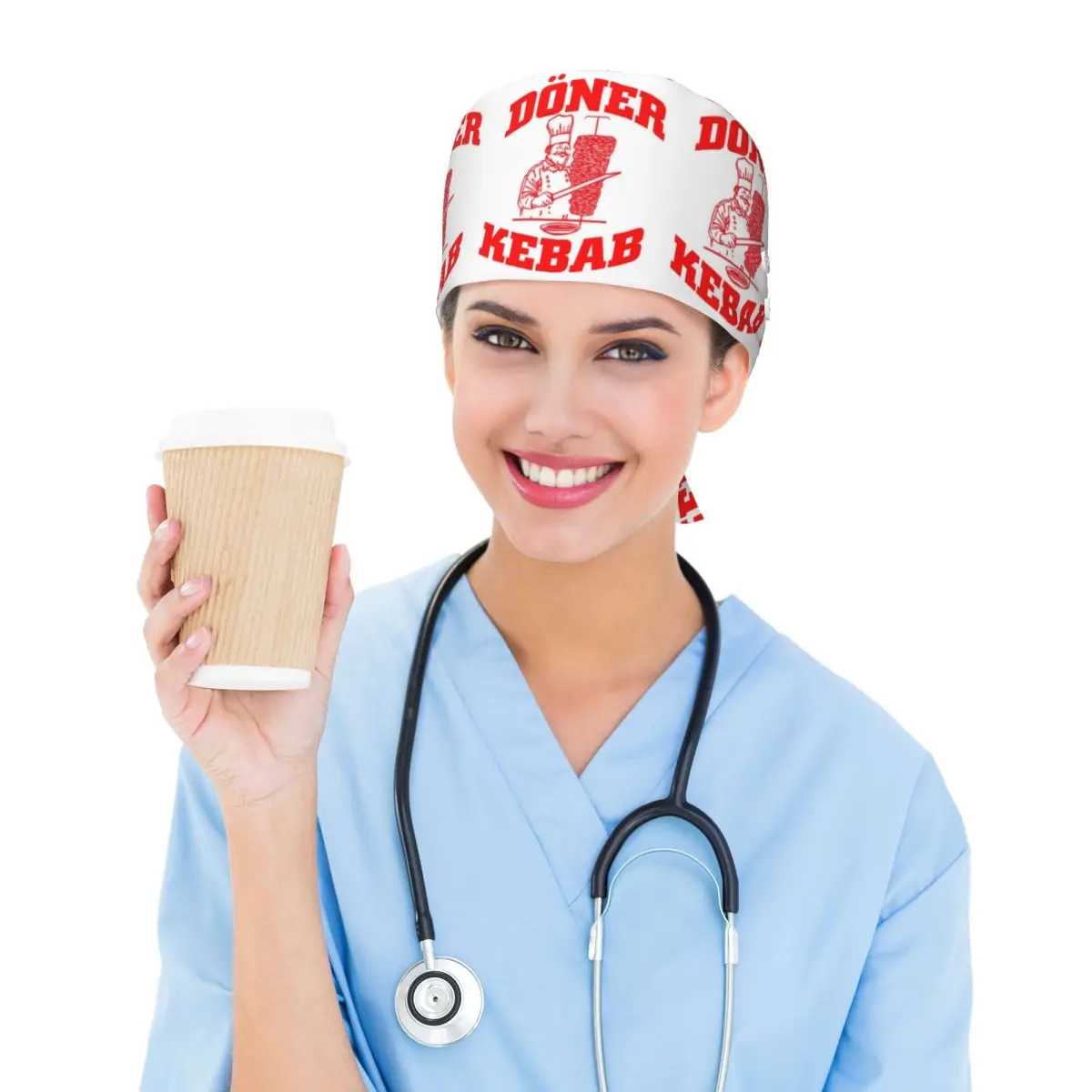 Doner Kebab Print Scrub Hat Doctor Working Surgical Cap Unisex Adjustable Nursing Caps for Dentist