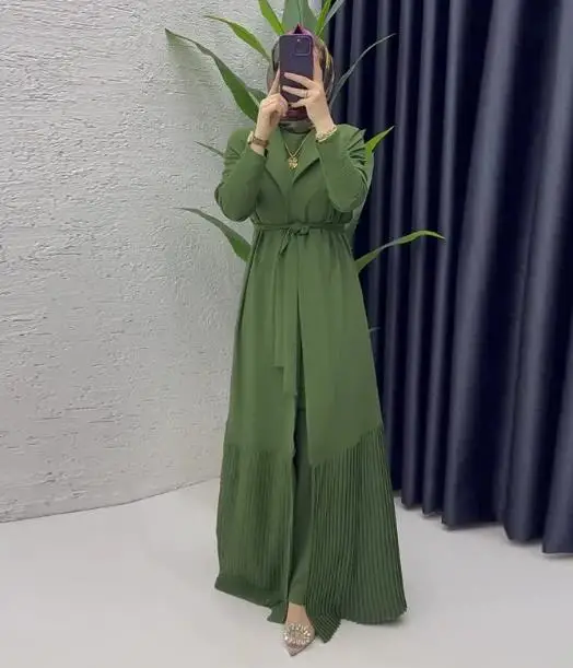 

2025 Elegant Sexy New Fashion Casual Women's Split Fold Long Sleeve Strap Waist Solid Color Long Dress