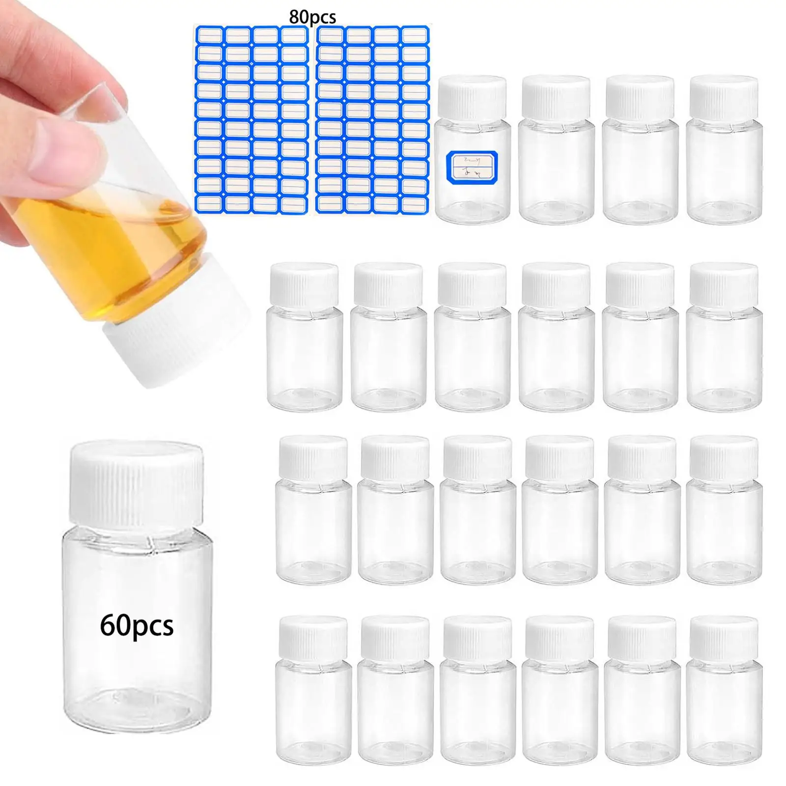 

60x Clear Sample Vials 15ml for Essential Oil Refillable Travel Bottles