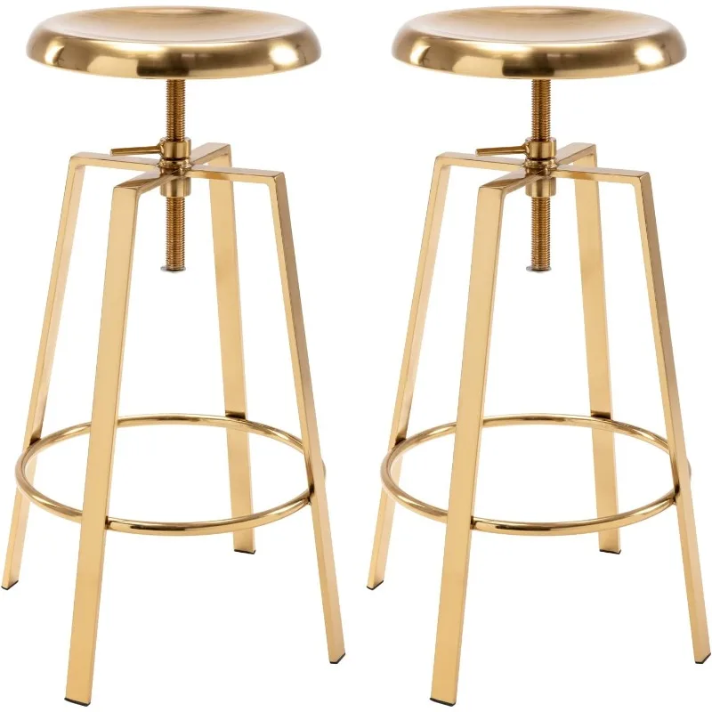 

Atlas Industrial Bar Stools Set of 2, Adjustable Swivel Four Legged Round Metal Barstools, Backless Counter Height Bar Chairs