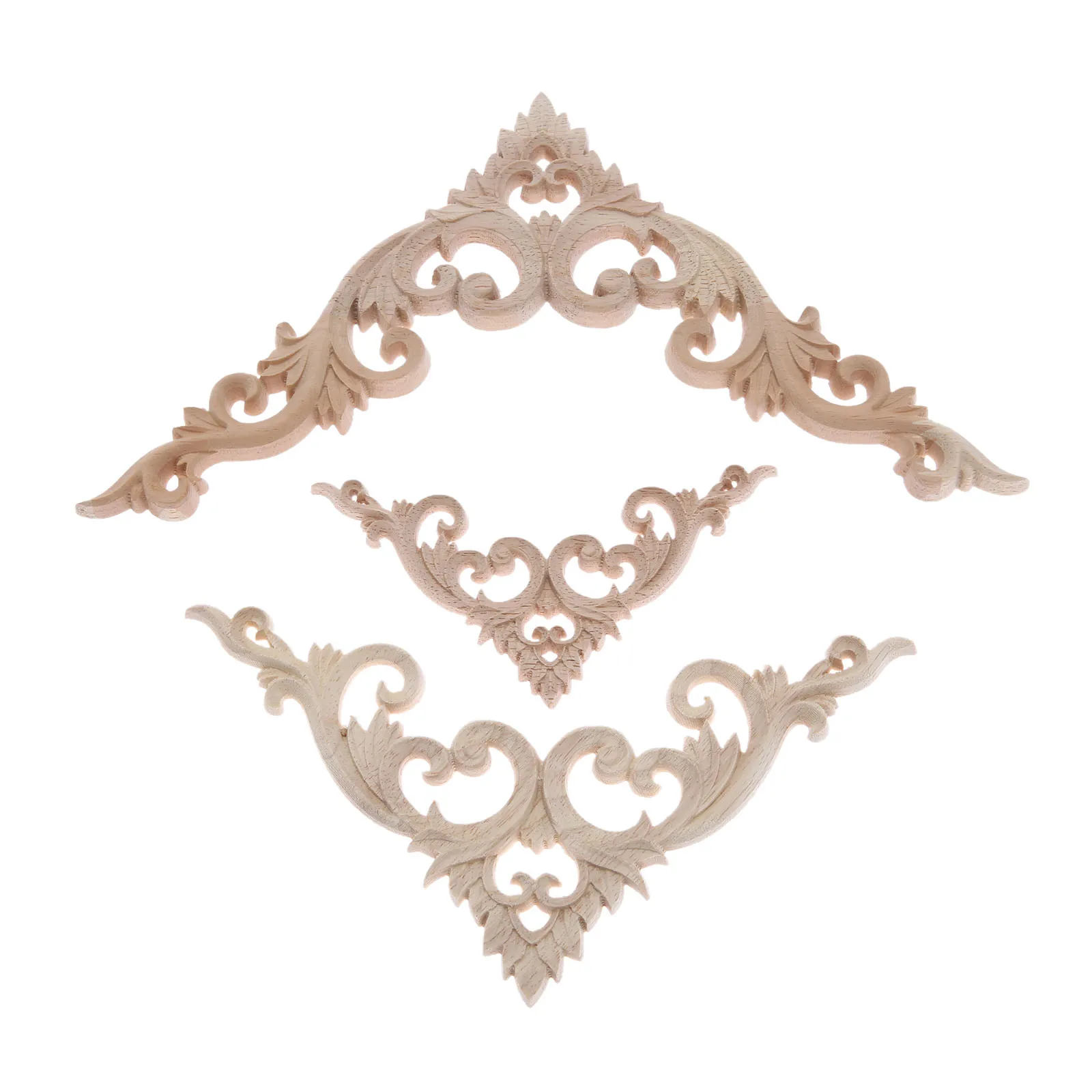 1pc 10/15/20cm Unpainted DIY Decorative Wooden Corner Carving Decals for Door Fireplace Dresser Cabinet Mirror Bed Mantel Decor