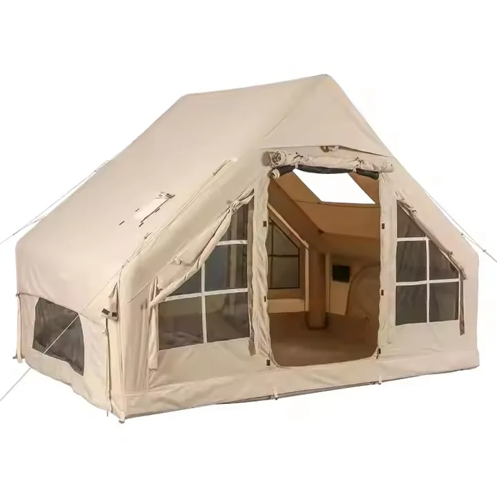 House Shape Inflatable Camping Tent Pump Four-season Oxford Cloth Two Bedrooms Living Room for Outdoor Hiking Travel