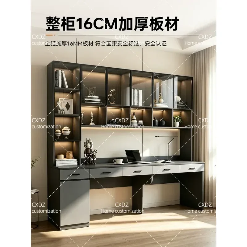 Luxury Double Computer Desk with Integrated Bookshelf and Bookcase for Bedroom Home Office Student Writing Study Table