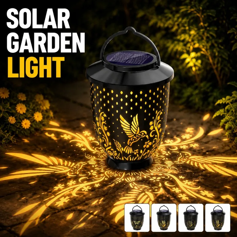 New‑Arrival Outdoor Solar‑Powered Courtyard Lantern Hollow‑Cut Butterfly Peacock Projection Lamp Garden Lawn Ambience‑Boosting
