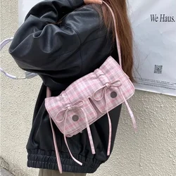 MBTI-Sac à main plissé en cuir rose pour femmes, plaid, décontracté, doux, mignon, nouvelle mode, niche, exquis, designer, ati elles