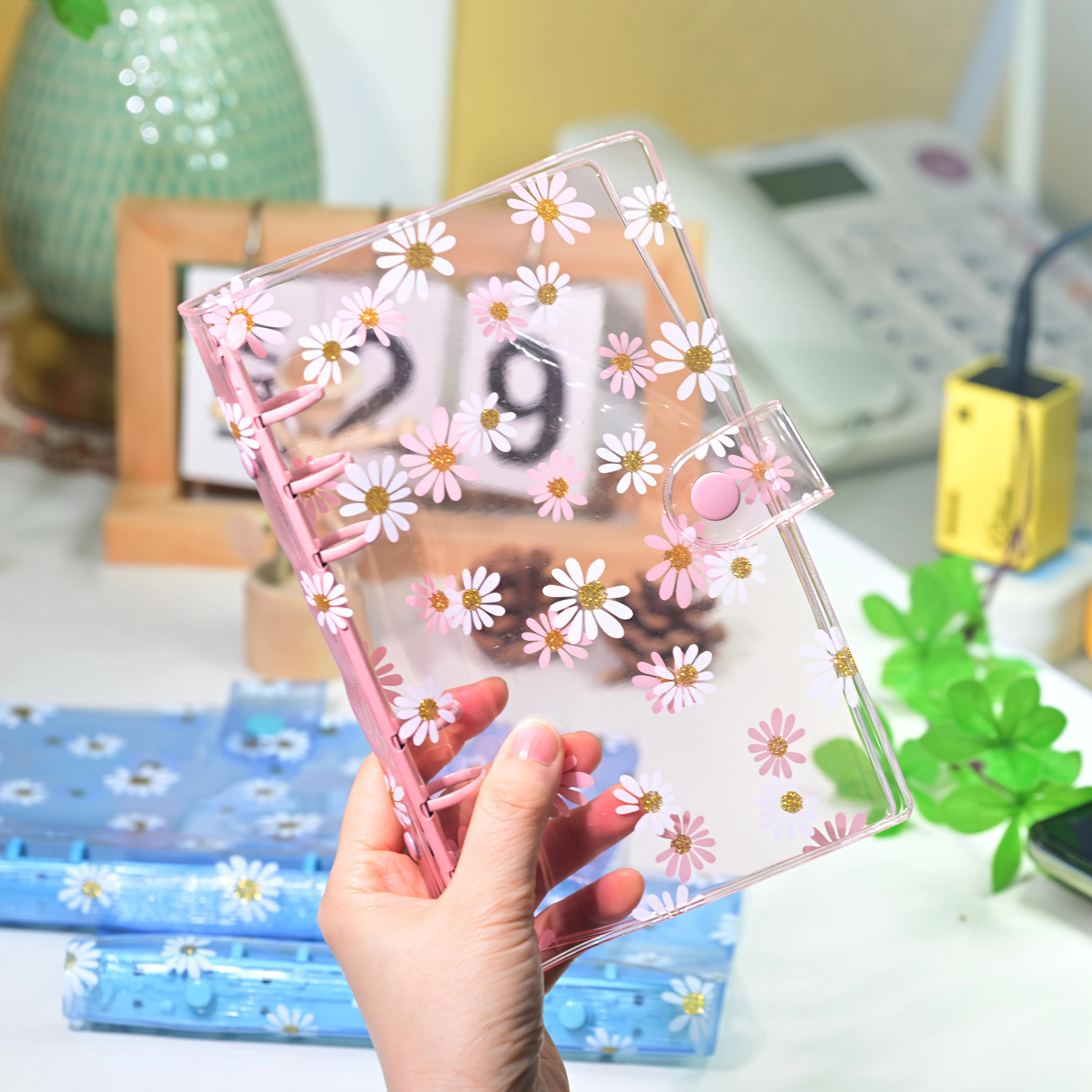 A6 6 buracos margarida colorido pasta de folhas soltas, transparente fresco capa macia transparente capa de caderno de folhas soltas