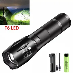 High Power XML-T6  Led Flashlight 5 Lighting Modes Aluminum Alloy Zoomable Tactical Light Waterproof Camping Light