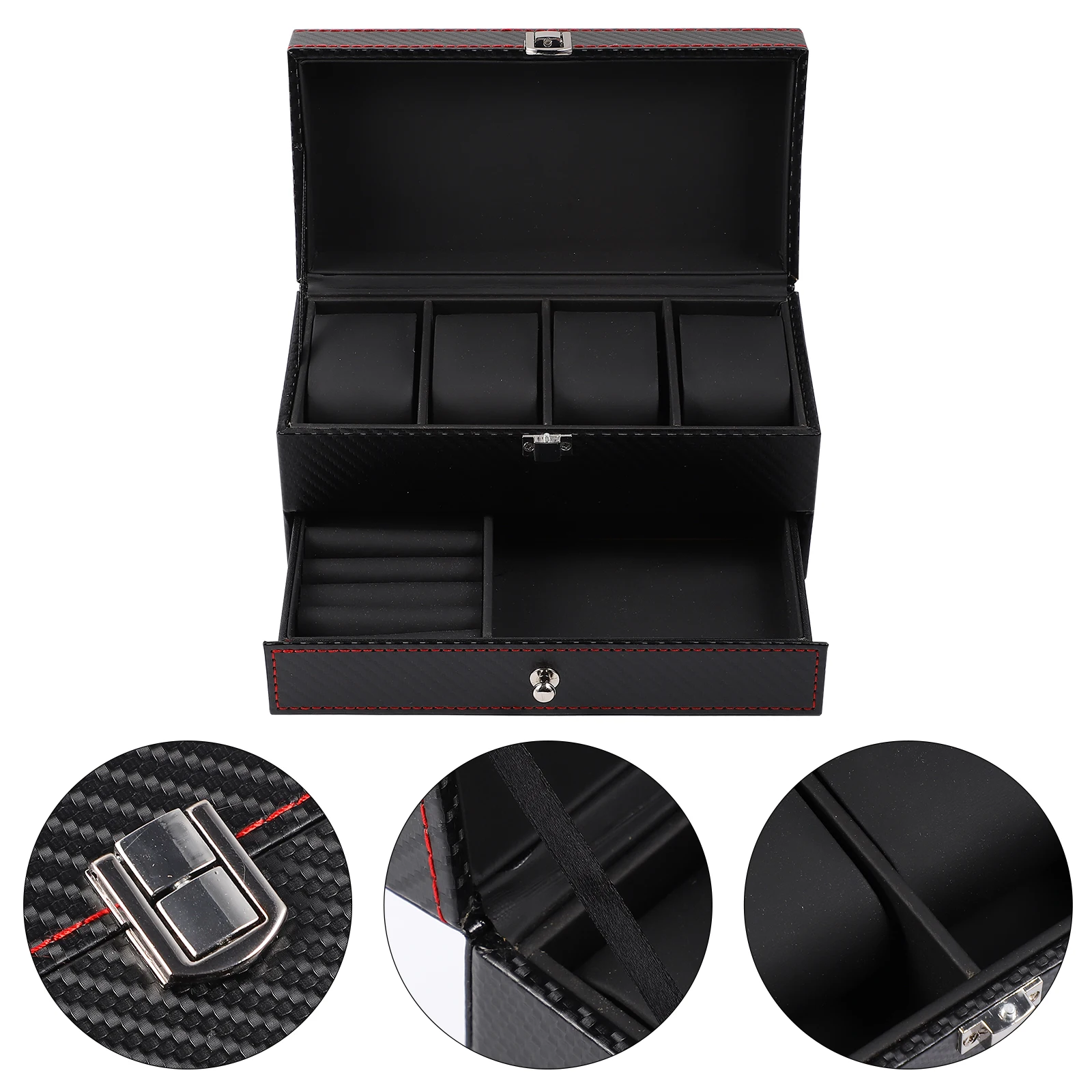 

Jewelry Box Watch Display Case Storage PU Material Portable Travel Showcase Wooden Home Use Elegant Gift