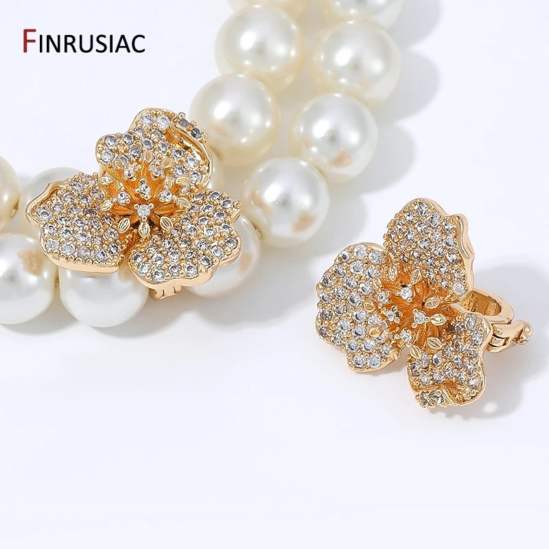 18K Gold Plated Brass Flower Shape Bead Separator,Zircon 2-strand Spacer Bead Divider Slide for DIY Pearl Jewelry Supplies