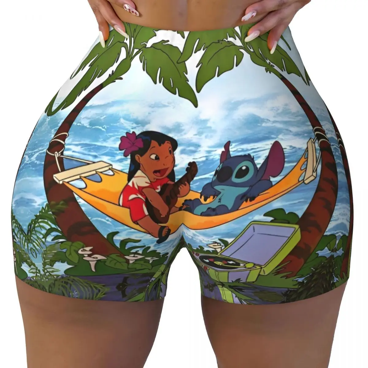 

Ladies Yoga Shorts Lilo And Stitch High Waist Shorts Fitness Sports Leggings
