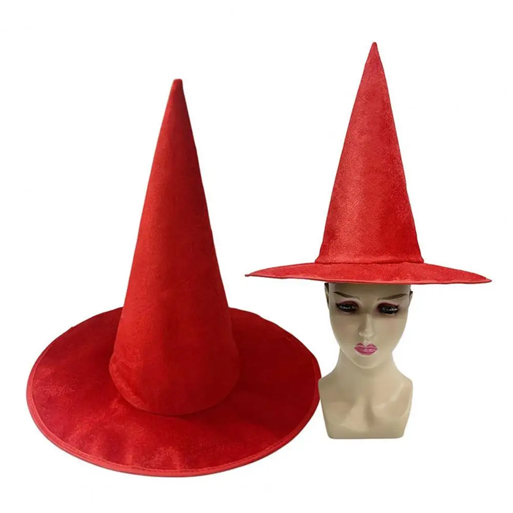 Velvet Witch Hat for Halloween Costume, Pointed Wizard Cap with Wide Brim, Dark Fantasy Festival Headwear