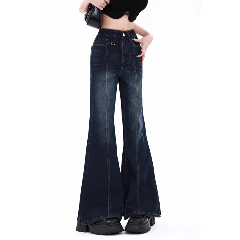 

Y2k NEW Loose Women's jeans American High Street Dark Blue Wide Leg Pants TIKTOK Hip-hop Rock and Roll Summer Baggy Trousers