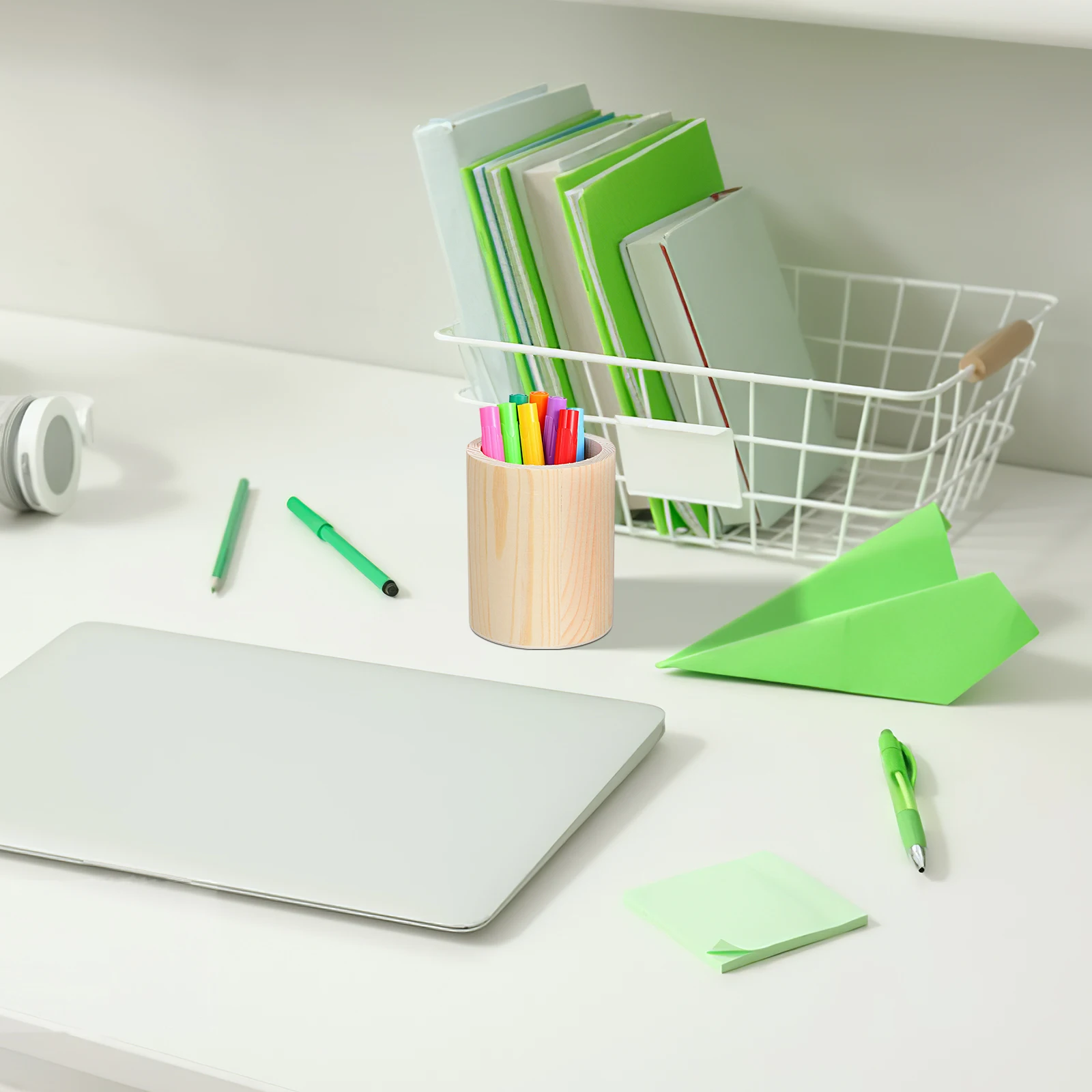 

2Pcs Unfinished Wooden Storage Box Solid Color Single Compartment Pen Holder Desktop Organizer for Office Classroom