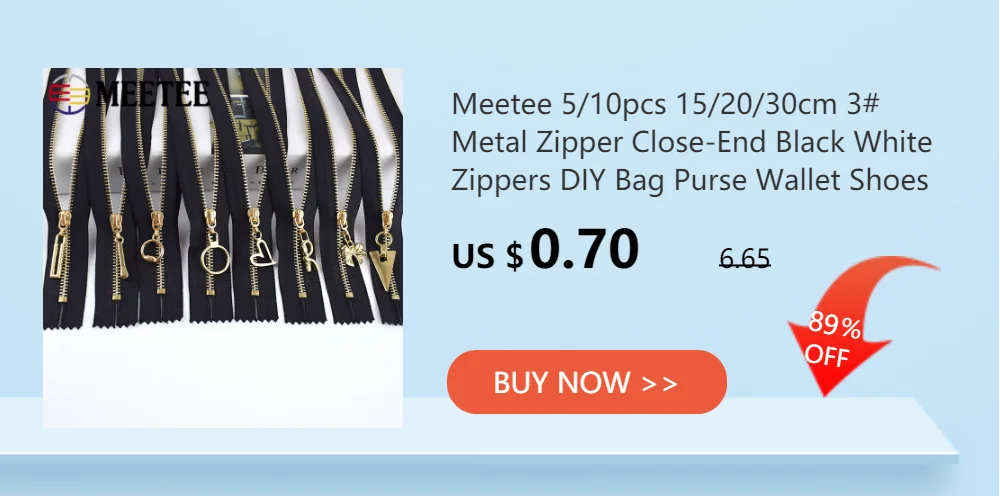 2/5pcs Meetee 3# Metal Zipper 40/50/60/70CM Open End Gold Teeth Zip for Sewing Bags Purse Down Jacket Skirt Clothing Accessories