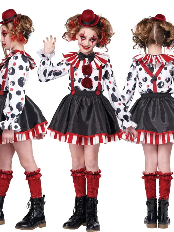 Halloween Clown Costume Set for Kids And Adults Stage Performance Circus Theme Party Dress up Clothes Polyester Fiber