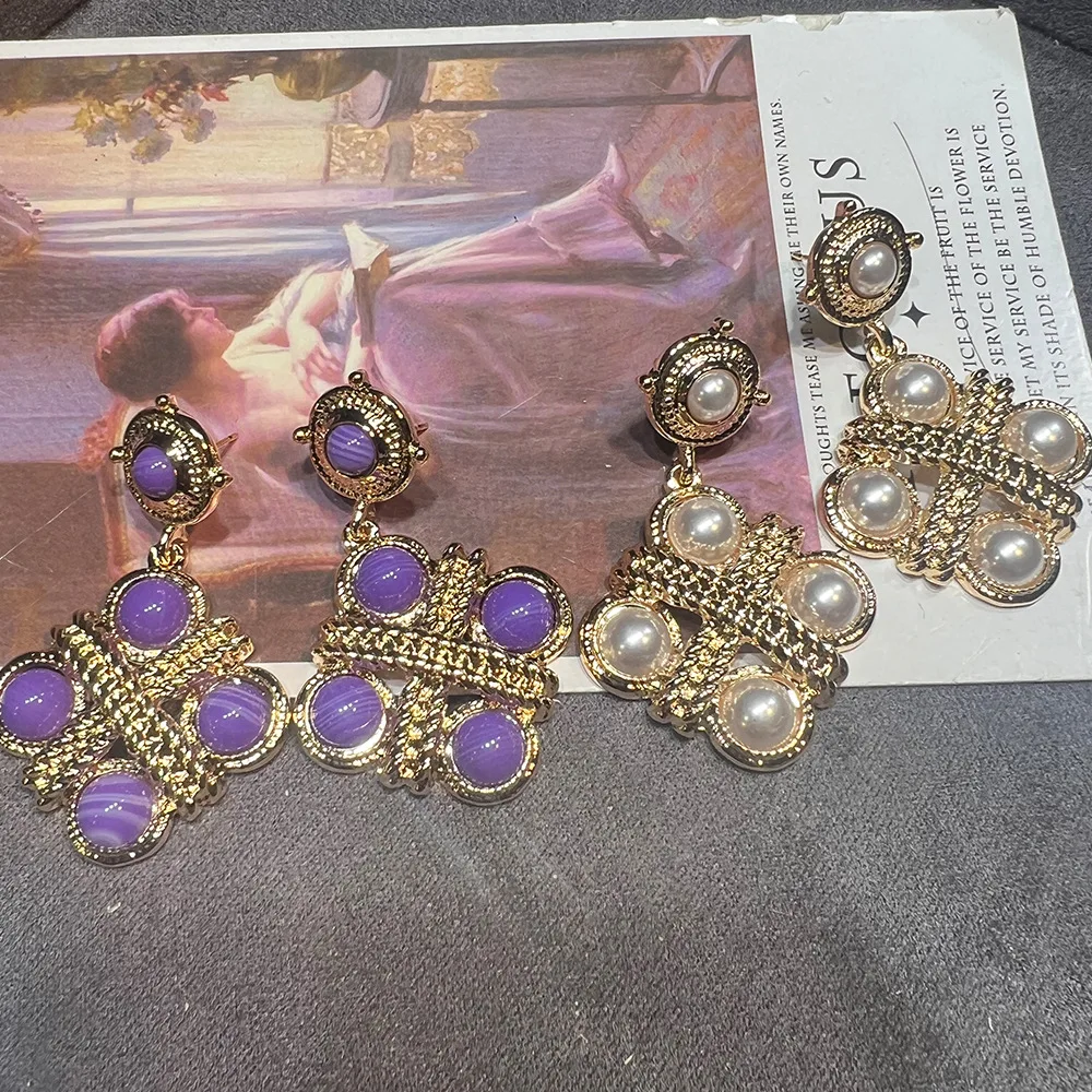 18K new square earrings, retro versatile niche design premium vintage medieval S925 earrings women