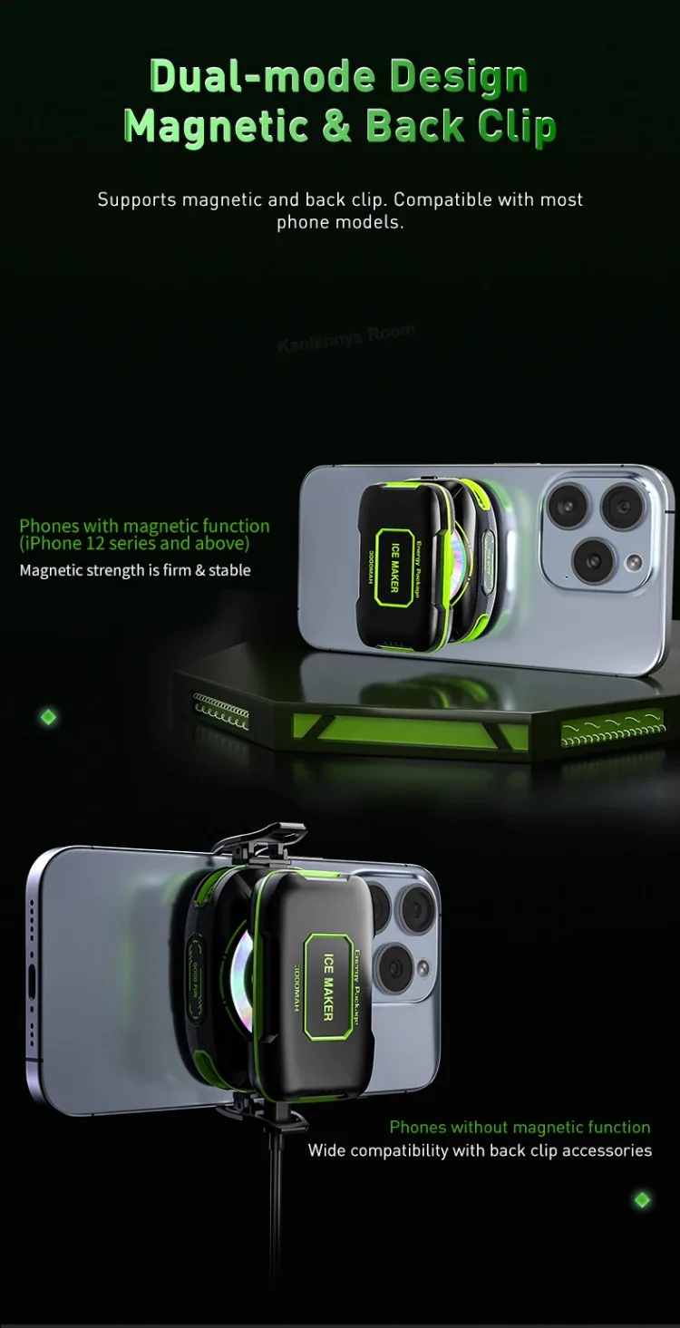 NEW JS85 Phone Silent Cooler Semiconductor Magnetic/ Back-clip Ice Freeze Cooling Radiator with 3000mAh Battery 3 Gears Display