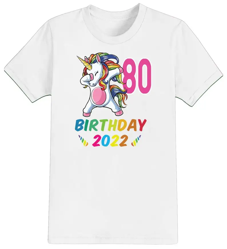 

Unicorn 80th Birthday Gift Party Eighty Gifts Year 2023 Unisex T-Shirt Funny Tee Present 80 Years Old