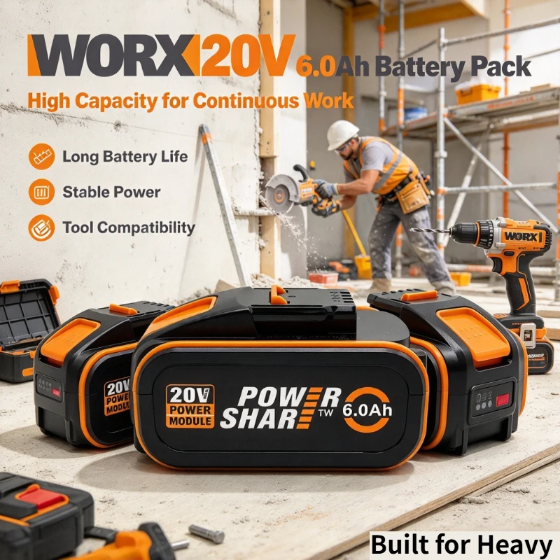 WORX 20V 6.0Ah Rechargeable Battery Has No Memory Effect Plug Play Fit WA3551 WA3561 for WORX 20V Cordless Drill Battery Pack
