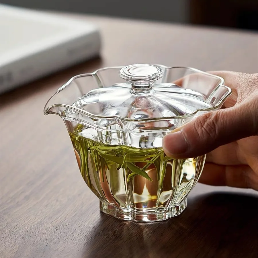 Gaiwan Thick Glass Tea Cup High Heat -resistant Grab Tea -discharging Hand Kung Fu Tea Game