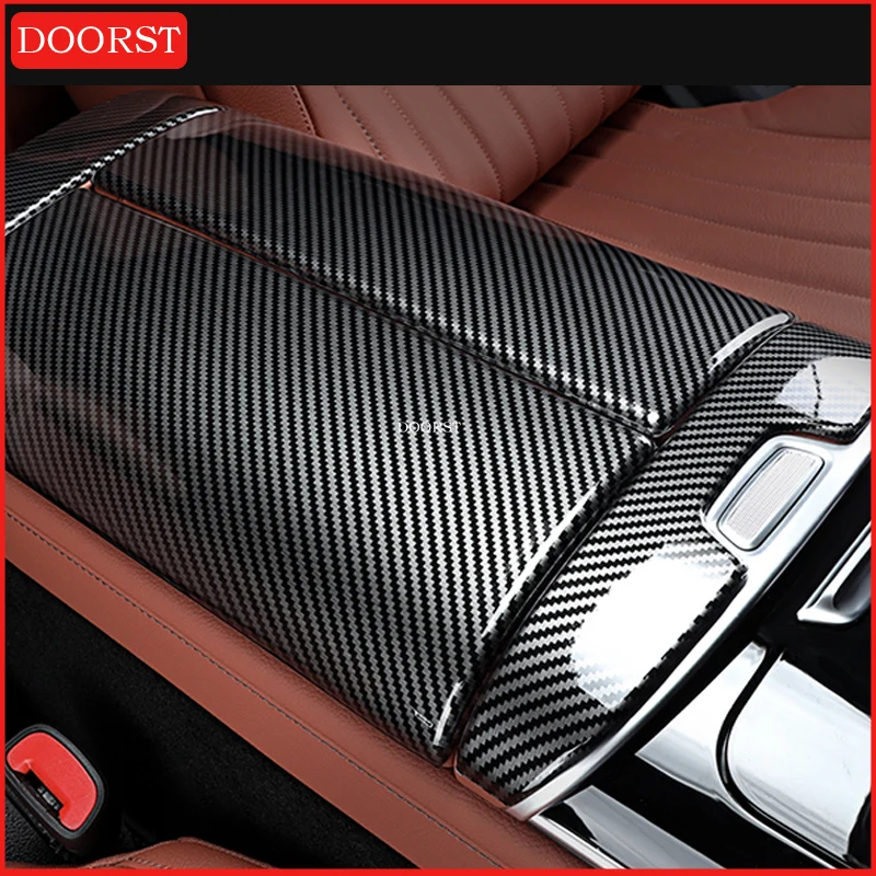 For MercedesBenz S Class W223 S400 S450 S500 Car Center Armrest Console Storage Box Carbon Fibre Trim Cover Interior Accessories