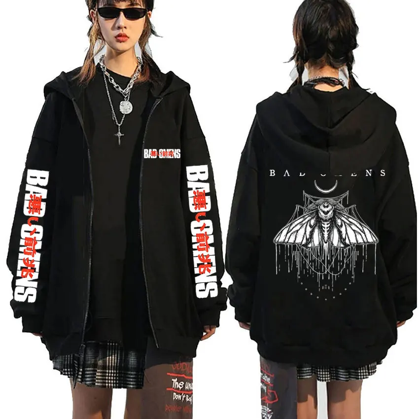 Bad Omens-Sudadera con capucha y cremallera para hombre, ropa de calle Vintage de gran tamaño, chaqueta gótica Rock Punk