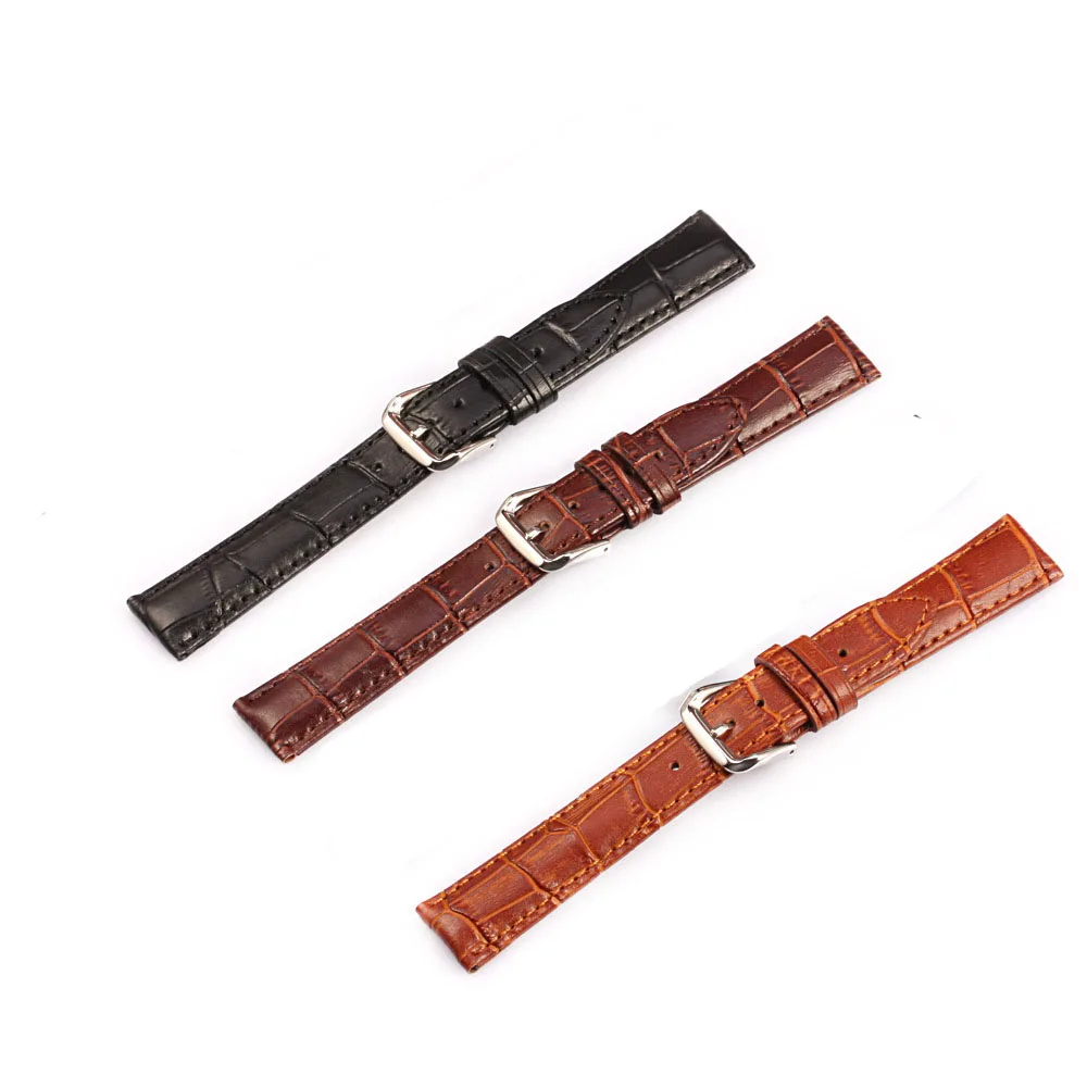 Crocodile Genuine Leather Watch Band 12mm 14mm 16mm 18mm 19 20mm 21mm 22mm 24mm Silver Buckle Cowhide Watch Strap with Pins