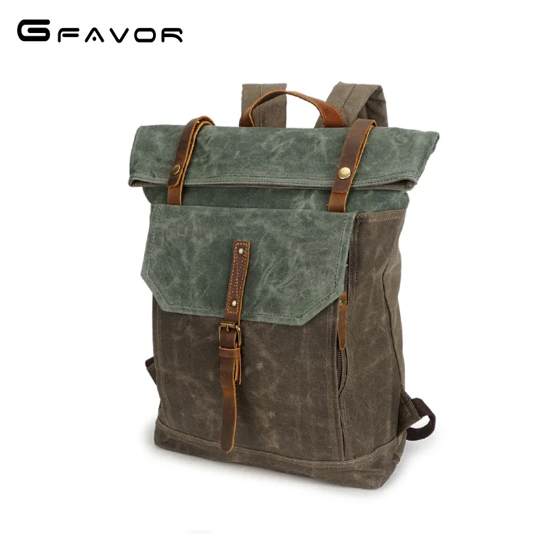 Vintage Oil Waxed Canvas Leather Backpack Teenager School Bag Travel Waterproof Daypacks 14