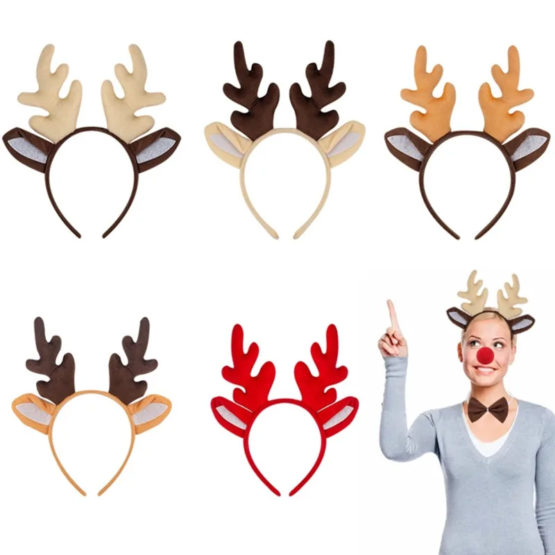 

Christmas Elk Antler Hairband Reindeer Head Hoop Kids Adults Antler Cute Forest Headwear Holiday Party Decoration Xmas Gift New